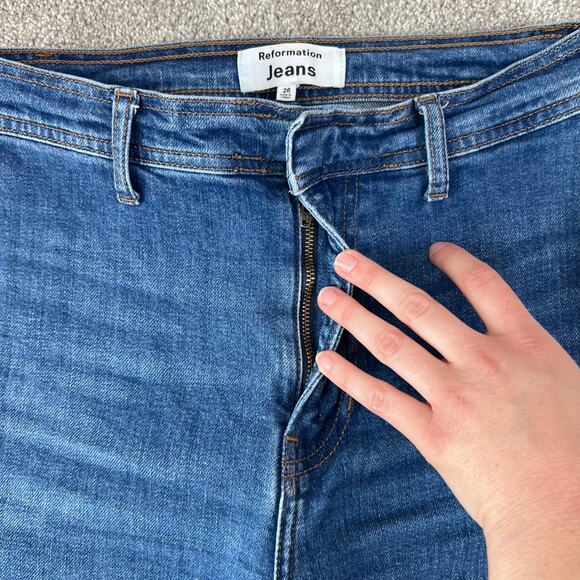 Reformation Dark Wash Amelie High Rise Wide Leg Jeans (Sz 26) - Picture 7 of 12